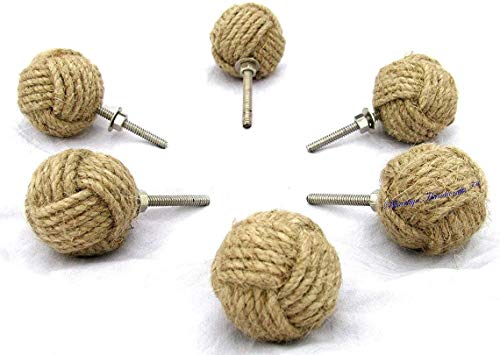Galaxy Indiacraft Hand Knitten Jute Knob for Door Drawer and Furniture (6, Natural Jute Knob), S