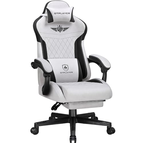 Sedia da gaming, ergonomica, in Tessuto tecnico, con supporto lombare, sedia PC con schienale allargato, portata fino a 150 kg, colore: grigio