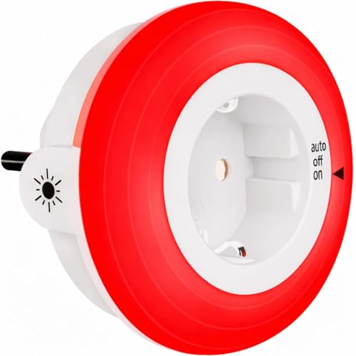 MY WAVE DZ Luz con sensor de luz - Luz Nocturna Enchufe con Luz Roja Cálida - Lámparas de Mesita de Noche - Luces LED Habitación para Enchufe - Lámpara Mesita Noche Regulable 230V (PACK 1)