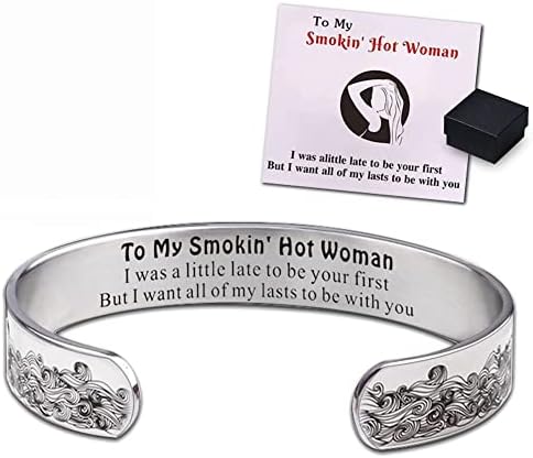 KKLM For Love - To My Smokin' Hot Woman Wave Cuff Bracelet, Adjustable Love Bracele, Women Wave Bracelet with Confession Message Card for My Wife Girlfriend (Silver), Green,Silver