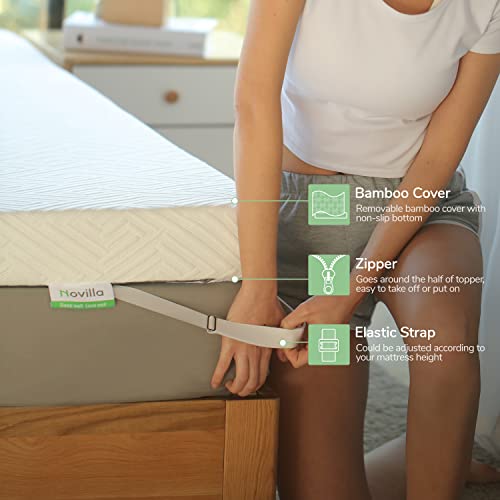 Novilla 4 Inch Foam Mattress Topper Queen, Medium Firm Queen Mattress Topper, Gel & Bamboo Charcoal Infused For Motion Isolation & Pressure Relieving, With Breathable Bamboo Cover, Queen Size #TOP4
