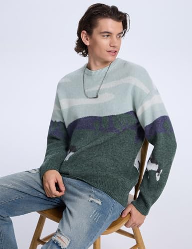 Flygo Men's Cow Sweater Harajuku Oversized Sweaters Chunky Casual Knit Pullover Jumper Fall Winter Fashion4