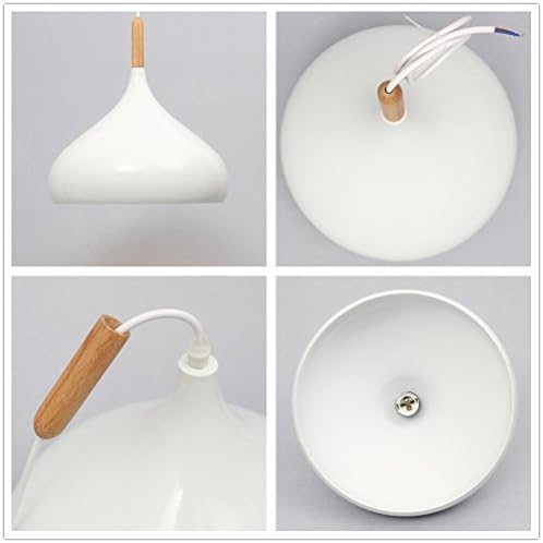 Chrasy Ceiling Lighting Modern White Metal Pendant Light Shade Chandelier Lighting E27 Base with Wood