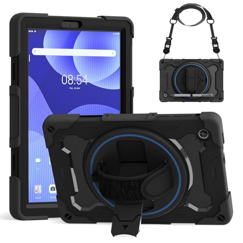 Bkinew Tablet Case for Lenovo Tab M10 HD 2nd Genneration 10.1" 2020 Model (TB-X306F TB-X306X) Rugged Protection Cover with Hand and Shoulder Strap 360 Rotating Kickstand, Black