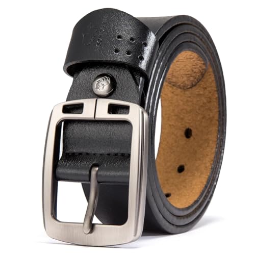Men's Genuine Leather Belt With Pin Buckle - Vintage Style Waistband For Jeans