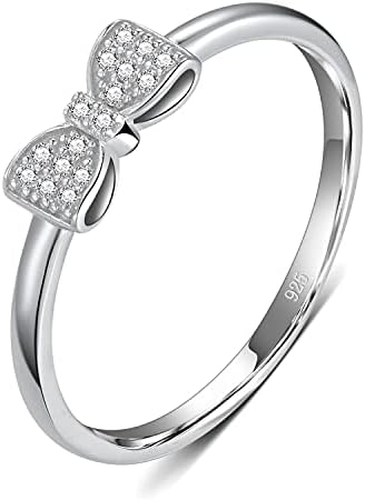 BORUO 925 Sterling Silver Ring, Classic Bow Forever Love Knot Promise Rings Cubic Zirconia CZ Wedding Band Size 8