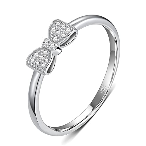 BORUO 925 Sterling Silver Ring, Classic Bow Forever Love Knot Promise Rings Cubic Zirconia CZ Wedding Band Size 4-12
