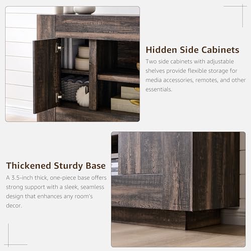 OKD Modern 70\" TV Stand, Entertainment Center for TVs Up to 80\", Media Console with Large Open Storage & Side Cabinets, Thick Wood Design for Living Room, Dark Rustic Oak - Thumbnail 6