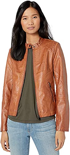 Faux Leather Jacket With Moto Details and Front Zip Pockets