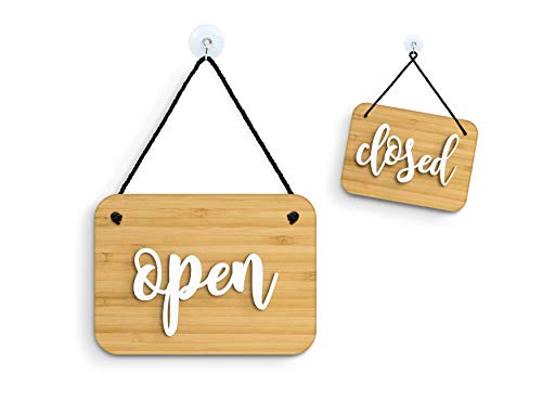 3DP Signs - Bamboo Brush Rettangolare Cartello Open/Closed, a Rilievo OC04 Inglese. Elegante Cartello Open Closed per Porta vetrina Ingresso di Bar, Pub, Ristoranti o Negozi