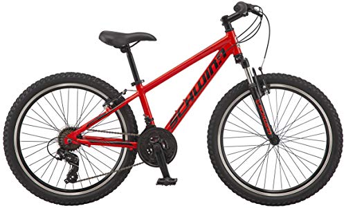Image of Schwinn High Timber AL Mountain Bike for Youth Boys Girls, 24-Inch Wheels, 21-Speeds, Front Suspension, Aluminum Frame and Alloy Linear Pull Brakes, Red