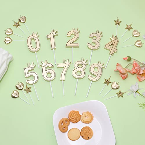 1 Set Of 3Inch Birthday Candles, Including 1 Crown Cake Main Numeral Candles, 2 Star Candles And 2 Heart Candles For Birthday Anniversary Parties (Gold, 5) #TOP2