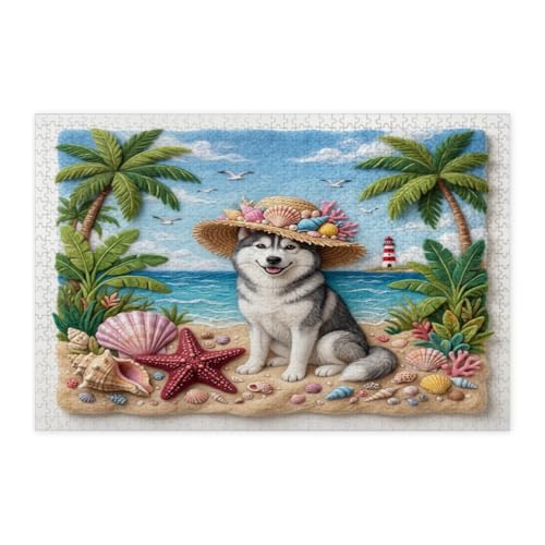 Rompecabezas de husky de madera premium de 1000 piezas con estampado tropical para adultos