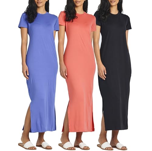 Plus Size Women's Casual Maxi Dresses: 3-Pack with Short Sleeves by Real Essentials