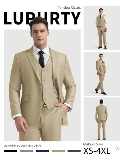 Image of LUPURTY Men's 3 Piece Suit, One Button Slim Fit Tuxedo | Includes Bow Tie, Jacket Vest & Pants, Single Breasted, Wrinkle Resistant, Ideal for Wedding Prom & Business Formal Events