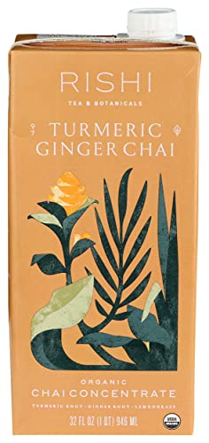 Rishi Tea Turmeric Ginger Chai Concentrate Beverage | Immune Support, Usda Certified Organic, Caffeine-Free, Ayurvedic, Energy-Boosting | Citrus Flavors For Taste | 32 Oz Carton, 8 Servings #TOP10