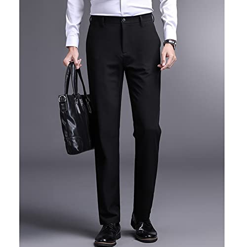 Maiyifu-Gj Men's Straight Fit Stretch Pant Classic Solid Color Casual Suit Pant Lightweight Business Comfort Trousers (Black,36) #TOP3