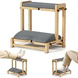 Atoping Double Step Foot Rest for Under Desk at Work, Adjustable Wooden Foot Stool with 4 Heights, Ergonomic Desk Foot Rest with Cushion for Office, Gaming & Study (Natural Color)