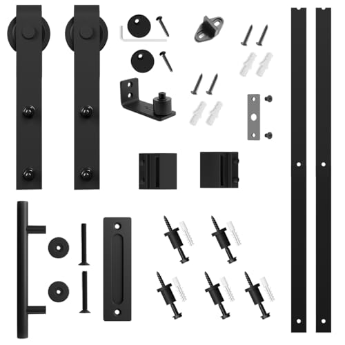 SMARTSTANDARD 6FT Sliding Barn Door Hardware Whole Kit (Include 6ft Track Kit & Pull Handle Set & Floor Guide), Smoothly and Quietly, Easy to Install, Fit 36" Wide Door Panel (J Shape) - Thumbnail 5