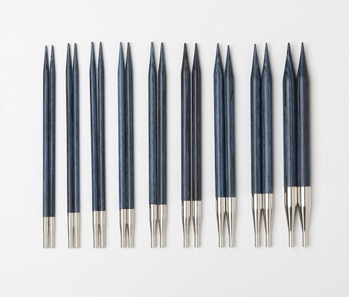 Image of Knit Picks Blue Wood Interchangeable Knitting Needles Set with Case | 9 sizes of 4.75 inch long knitting needles, sizes 4-11, includes cables, stitch markers, and endcaps.