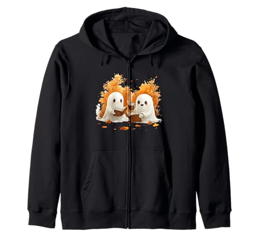 Cute Ghost Drinking Coffee Halloween Fall Autumn Costume Sudadera con Capucha