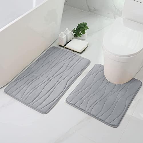 smiry Memory Foam Bath Mat, Extra Soft Non-Slip Bathroom Mat Absorbent Machine Washable Bath Floor Rugs for Bathroom, 40 x 60 cm, Grey