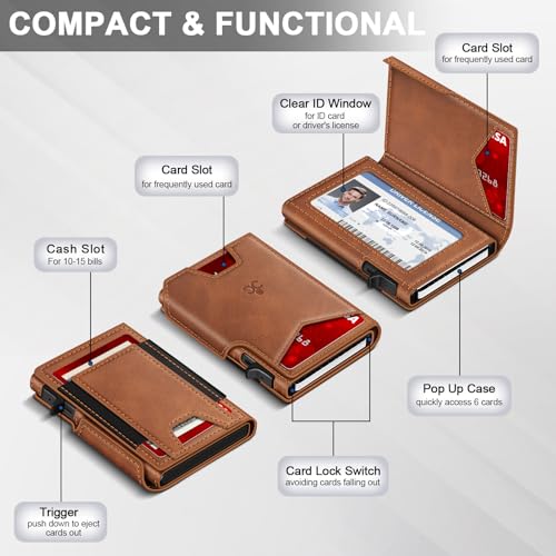 Image of Wallet for Men Wallet with Slim Pop Up Card Holder 9-13 Cards, Bifold Minimalist Smart Wallet RFID Blocking Credit Card Holder with ID Window & Stretchable Cash Slot Compact Metal Aluminum Card Case
