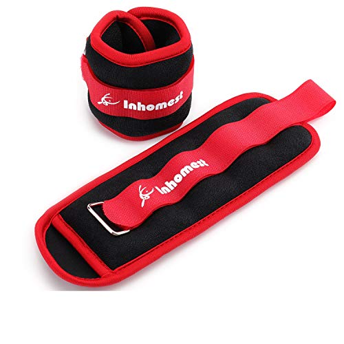 Inhomest Ankle Weights for Women Men Kids, Leg Wrist Hand Arm Strength Training Weighted with Adjustable Strap for Jogging, Gymnastics, Aerobics, Physical Therapy(Red - 1 lb Pair)