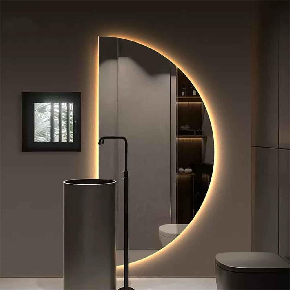 NURCIX Half Moon Wall Mirror 20 * 39in Anti-Fog 3-Color Dimmable Bathroom Vanity - Tempered Glass Frameless Backlit (Color: Left Cut, Size: 40 * 80CM/16 * 31IN)