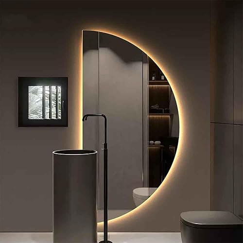 Espejo de pared de media luna de 20 x 39 pulgadas, espejo de pared antivaho de 3 colores, espejo de baño de vidrio templado, espejo retroiluminado