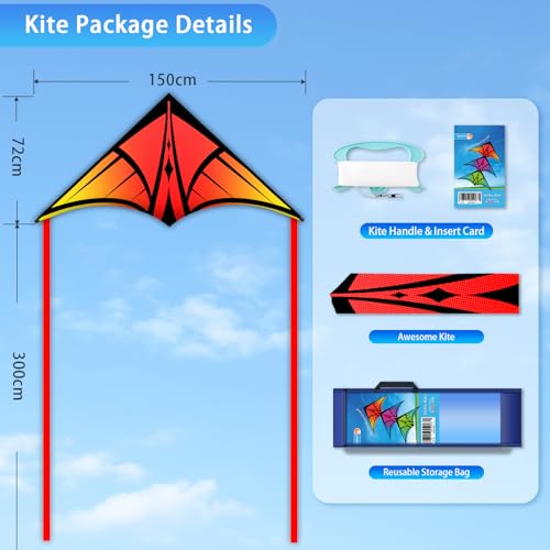 YFAFENGS Delta Kites for Beginners & Kids - Easy Fly Large Outdoor Kite for Beach & Family Activities, Durable Delta Kites for Kids Ages 8-12 & 4-8,Orange