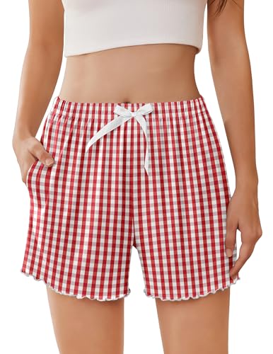 Image of Ekouaer 2 Pack Womens Pajama Shorts 2026 Summer Casual Lounge Sleep Short Ruffle Soft Comfy Pj Bottoms with Pockets
