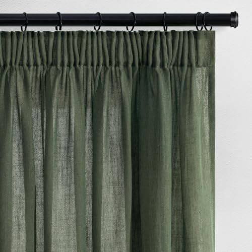 Topfinel Vorhänge Olivgrün Kurz Leinen 145x140cm Gardinen Küche Kinderzimmer Schlafzimmer Deko Vintage Vorhang mit Kräuselband… – Ansicht 1