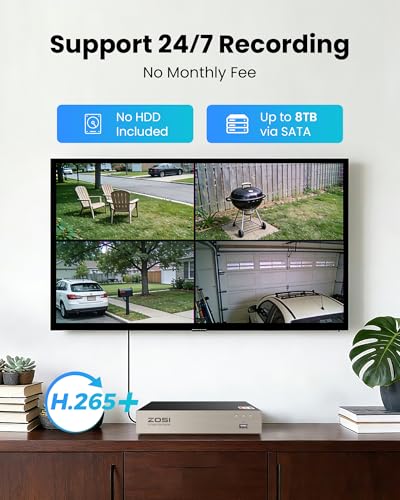 Image of ZOSI 8CH 3K Lite Home Security Camera System with One-Way Audio,H.265+ 8-Channel CCTV DVR,AI Human /Vehicle Detection,4pcs 1080p Bullet Metal Cameras Indoor Outdoor,120FT Night Vision,No Hard Drive
