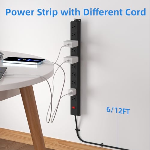 Image of 10 Outlet Power Strip 6FT Long Extension Cord Heavy Duty Power Strip Wall Mount Outlet Metal for Kitchen,Office,School,Garage,Workshop,Industrial,125V /15A /1825W,Black(6FT)