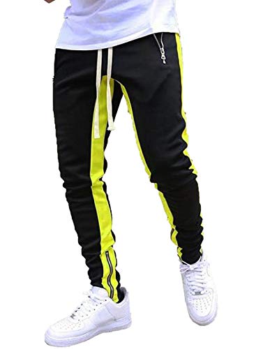 Dokotoo Mens Fashion Athletic Gym Training Slim Fit Track Jogger Jogging Active Workout Sport Running Long Pants For Men Sweatpants Trousers With Zipper Pockets Yellow #TOP1