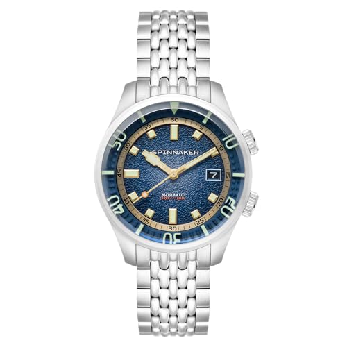 Spinnaker Męski zegarek 42 mm Bradner automatyczny 3 igły z paskiem z prawdziwej skóry lub stali nierdzewnej SP-5062, Pacific Blue, bransoletka