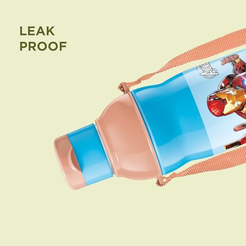 Image of Milton Marvel Kool Elite 600 Insulated Water Bottle for School Kids I Food Grade I Leak Proof Flip Top Lid, Easy to Carry Loop, Insulated Thermo Sipper Bottle for Kids,492 ml,Sky Blue (Iron Man print)