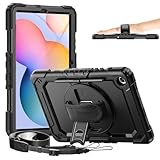 Timecity Case for Samsung Galaxy Tab S6 Lite 10.4'' 2024/2022/2020 (SM-P620/P610/P613/P615), Durable Sturdy Protective Case with Screen Protector, Rotating Stand, Hand/Shoulder Strap- Black