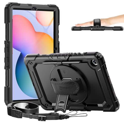 Timecity Case for Samsung Galaxy Tab S6 Lite 10.4'' 2024/2022/2020 (SM-P620/P610/P613/P615), Durable Sturdy Protective Case with Screen Protector, Rotating Stand, Hand/Shoulder Strap- Black