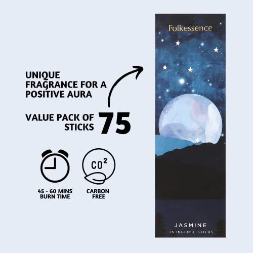 Folkulture Jasmine Incense Sticks - Pack Of 75 Insenses For A Positive Aura, Slow Burning Incense Matches - Natural And Non -Toxic, Organic And Slow Burning Inscents (Jasmine) #TOP1