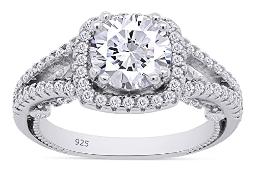 Round Cut 7MM Center Sparkling White Cubic Zirconia Split Shank