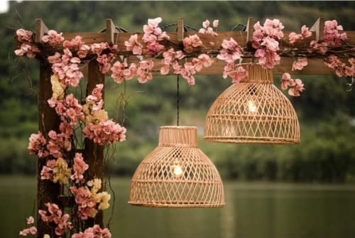 Luminária Pendente Tulipa de Vime Natural Fibra Cúpula Boho 40cm - Bem Lunar