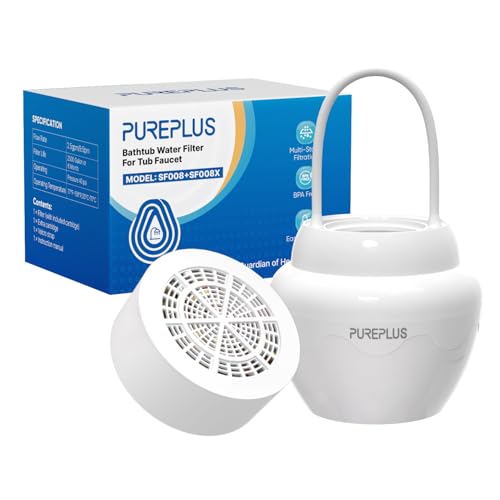 PUREPLUS Bathtub Bath Water Filter for Tub with 1 Extra Replacement Filter,11 Stages Kinder Filter,2500 Gallons Filtration,Remove Contaminants,Softer Skin & Hair,Reduce Chlorine & Heavy Metal,BPA Free