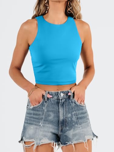 Image of EFAN Women's Double Lined Racerback Crop Tank Top | High Neck Slim Fit Sleeveless Workout Top, No-Bra Essential for Gym, Yoga & Going Out