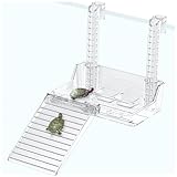 La La Pet Elevated Hanging Turtle Basking Platform with Removable Ladder Food Bowls Adjustable Clear Acrylic Turtle Resting Terrace Reptile Habitat for Fish Tank Aquarium Decor S