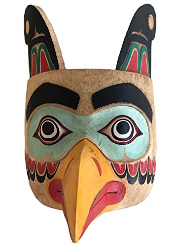 OMA Solid Wood Hand Crafted Eagle Warrior Protection Mask Wall Hanging Decor Native American Northwest Style - Premium Quality