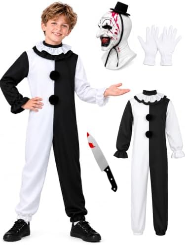 Art Clown Costume Kids Terrifying Mask Halloween Cosplay Outfit