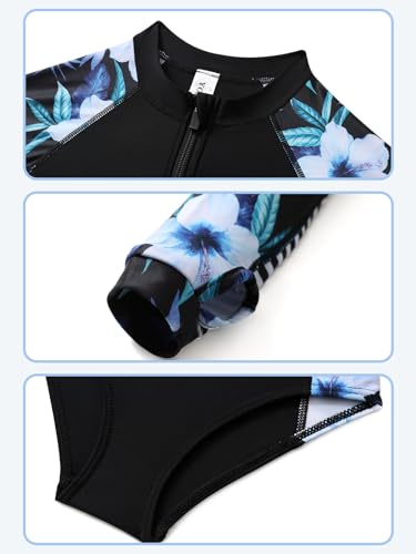 Girls Long Sleeve Swimsuit: One Piece Bathing Suit UV UPF 50+ Sun Protection Zip Swimsuit Bathing Suit 11 12 Years