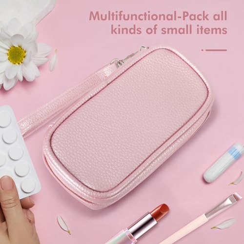 Image of Portable Tampon Organizer, Beige PU Pouch with Handle and Zipper for Women's Period Bags